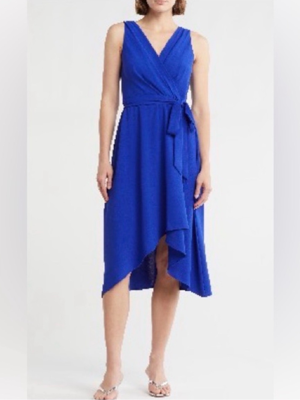 connected apparel Cobalt Blue Sleeveless Wrap High-Low Dress
